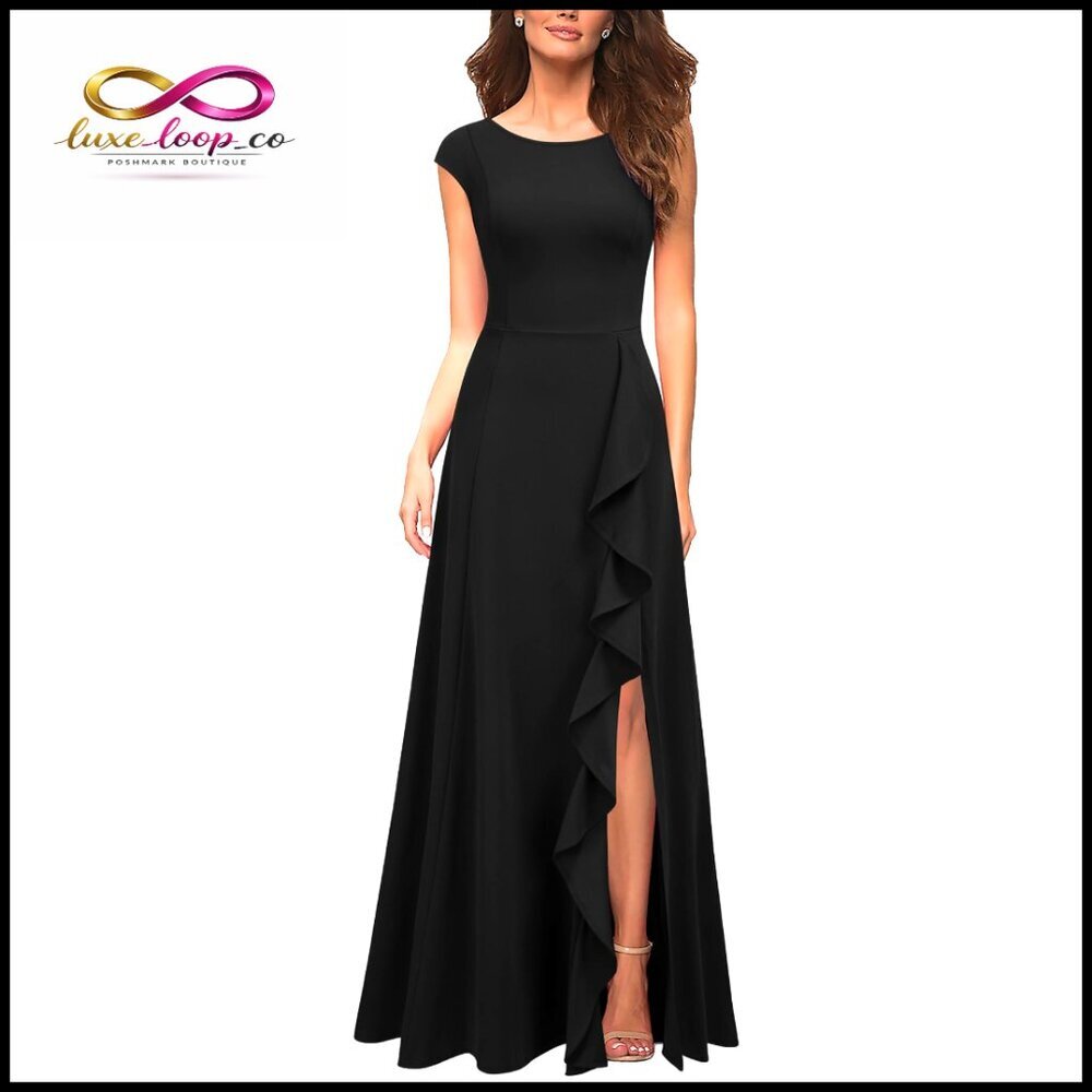 Long Sleeve Maxi Dress with Pockets, Ruffles, and High Waist